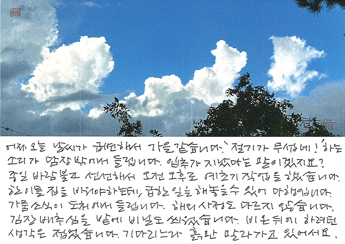 - 날씨가 급변해서 가을 같습니다.